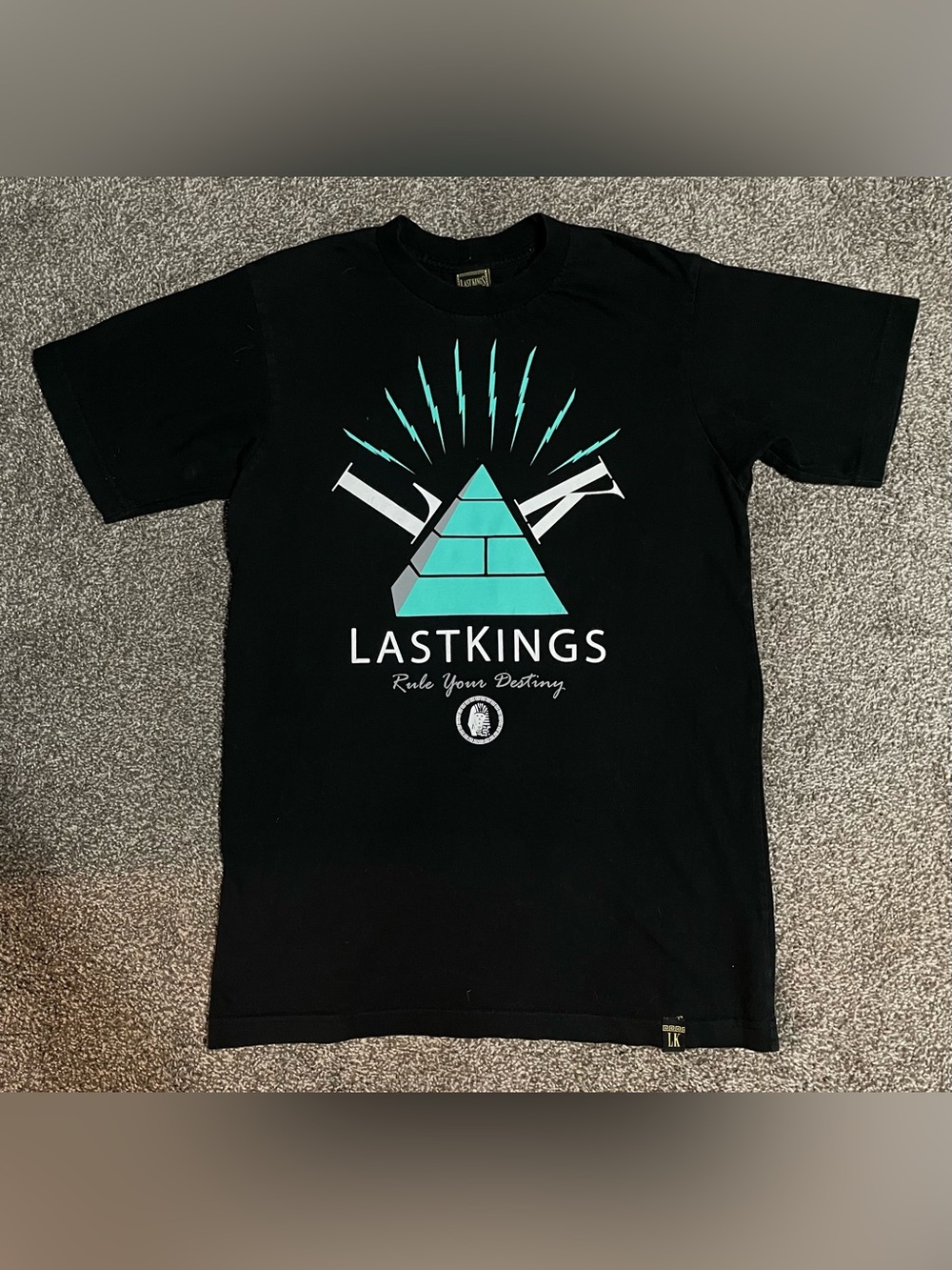 Last Kings Men’s Black Tee with Teal Pyramid Graphic